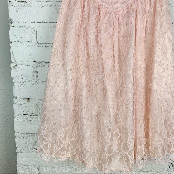 Gunne Sax Jessica McClintock Strapless Pink Glitter Sequin Lace Dress Nylon 7/8 - Picture 6 of 16